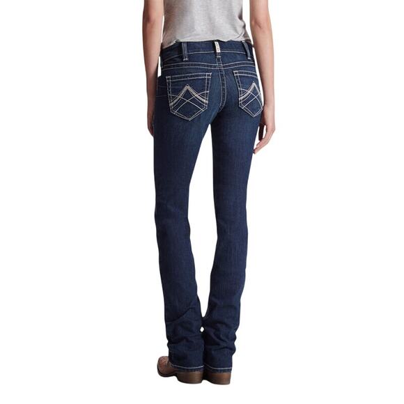 Ariat R.E.A.L Mid Rise Stretch Icon Stackable Straight Leg Jean in Ocean Size 28 - Picture 2 of 10